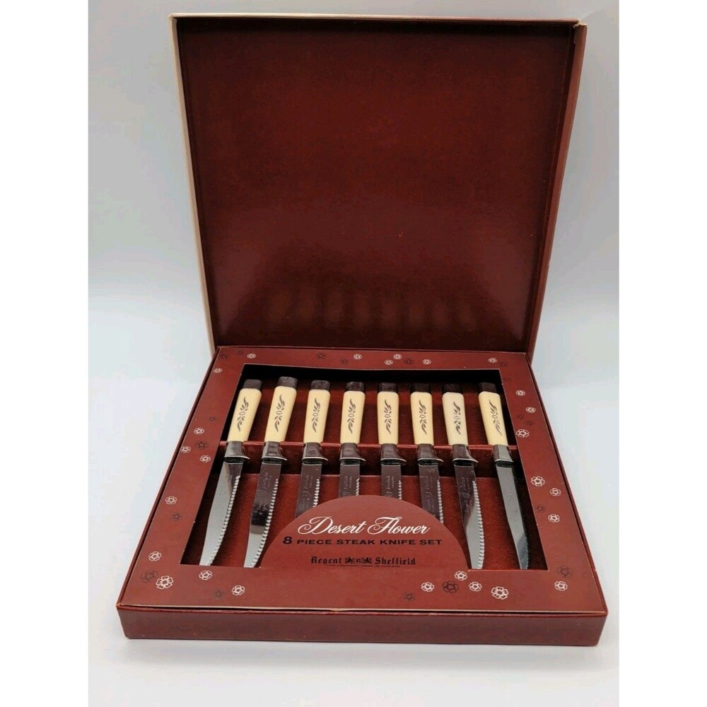 Royal Sheffield Desert Flower Steak Knives 8 Pc England 1960's